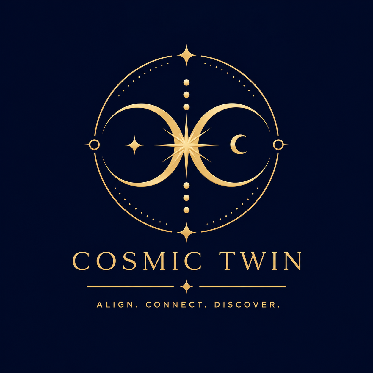 CosmicTwin logo — two crescent moons forming an infinity symbol within a celestial circle